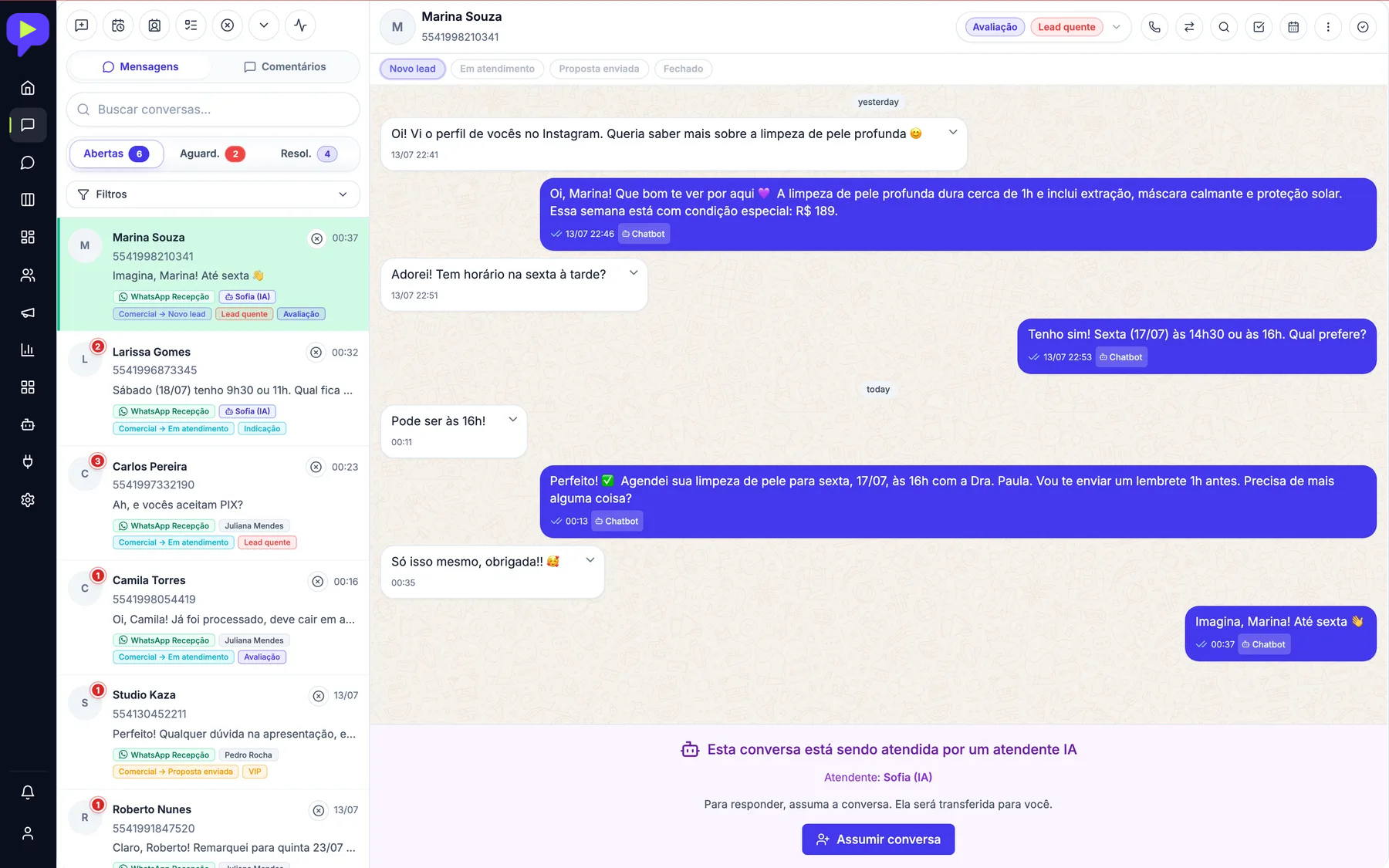 Inbox do Playchat: conversas de WhatsApp centralizadas com atendimento por IA
